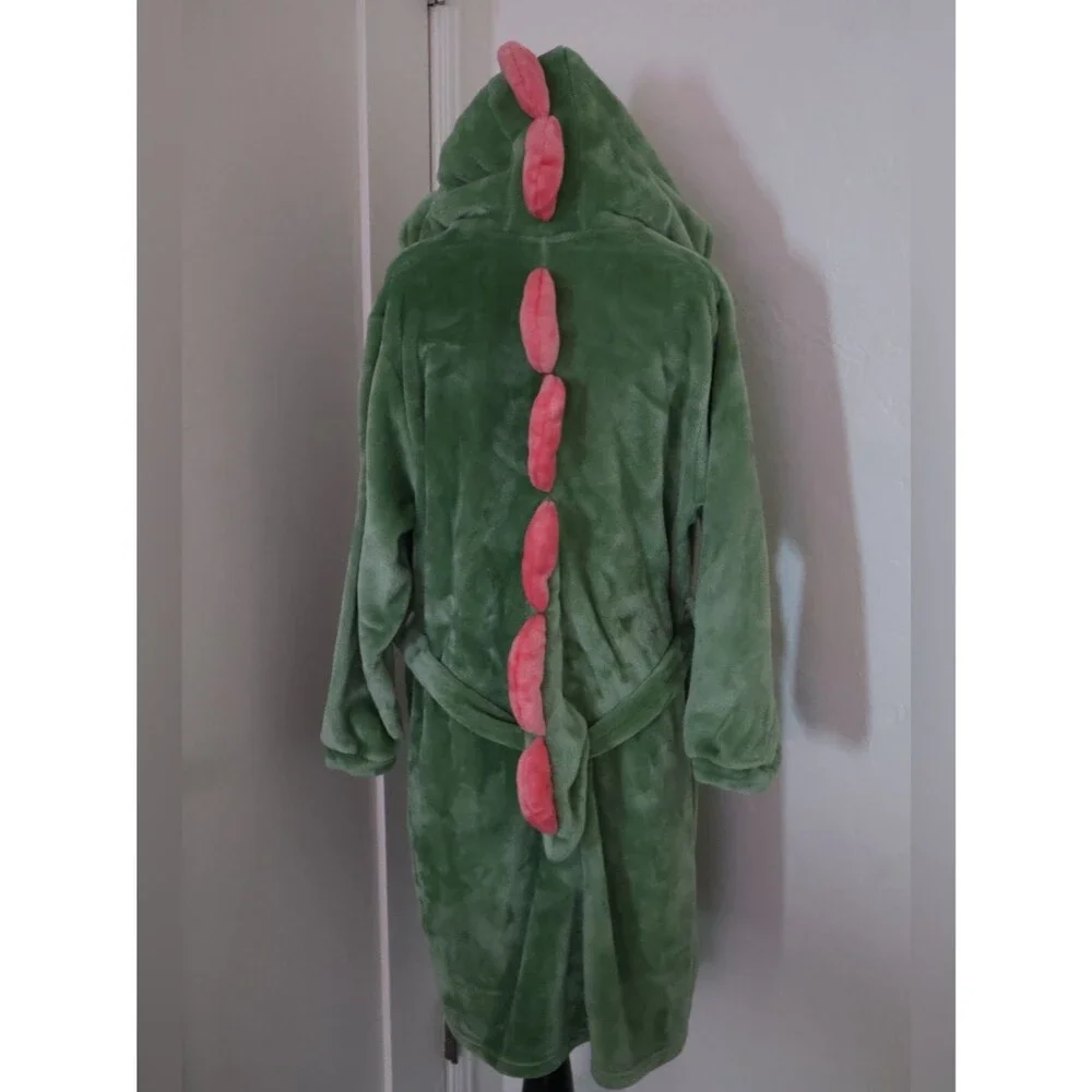 olaola women hooded plush robe – soft green dinosaur animal bathrobe